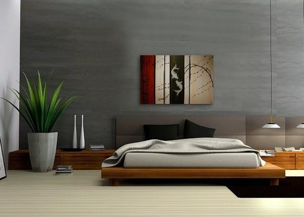 Large Koi Fish Painting Deep Rich Red Cream and Black Chinese Zen Style Original Art Bamboo Cherry Blossoms Custom 45x30