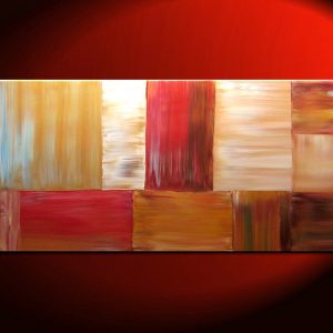 Large Modern Abstract Art Bold Warm Colors Golden Browns, Red, Caramel and Soft Greens 48x24 HUGE on Stretched Canvases Mails Fast