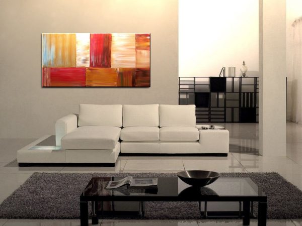 Large Modern Abstract Art Bold Warm Colors Golden Browns, Red, Caramel and Soft Greens 48x24 HUGE on Stretched Canvases Mails Fast