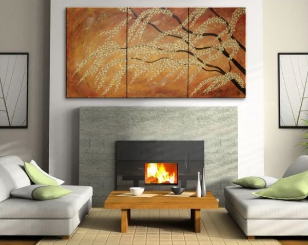Large Painting Burnt Orange Modern Huge Art Cherry Blossom Tree Art Fresh Zen Asian Style Calming and Peaceful Wall Art Custom 72x36