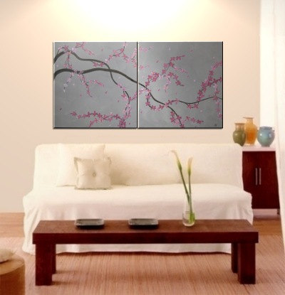 Large Painting Elegant Grey and Pink Wall Art Unique Urban Modern Abstract Artwork Ready To Ship 48x24