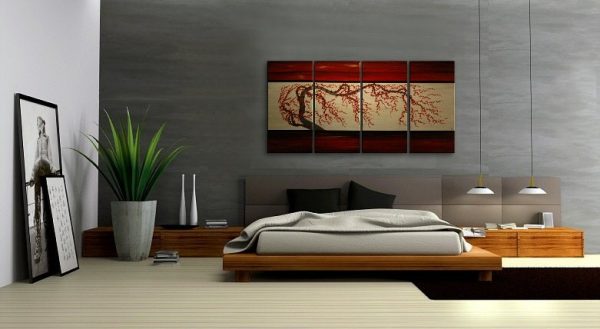 Large Plum Blossom Painting Deep Rich Reds and Gold Chinese Zen Style Original Wall Art 60x30 custom