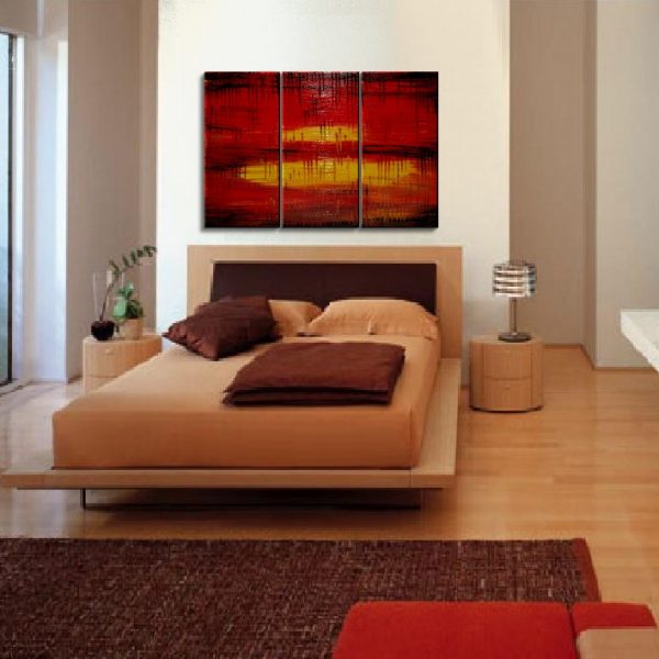 Large Red Abstract Painting Modern Contemporary Art Textured Impasto Original Bold Art Vibrant Urban Triptych Painting Custom 45x30