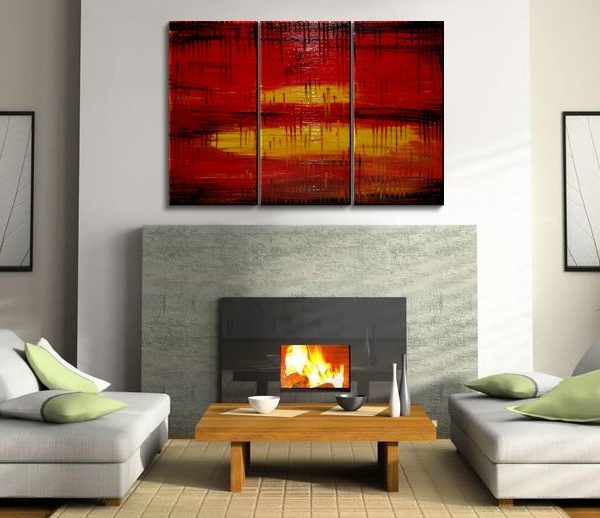 Large Red Abstract Painting Modern Contemporary Art Textured Impasto Original Bold Art Vibrant Urban Triptych Painting Custom 45x30