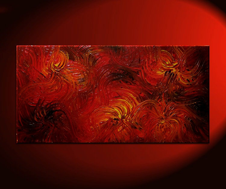 Large Red Abstract Painting Textured Wall Art Original Passionate Home or Office Decor Ready to ship 48x24