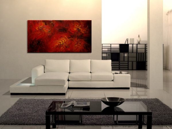 Large Red Abstract Painting Textured Wall Art Original Passionate Home or Office Decor Ready to ship 48x24