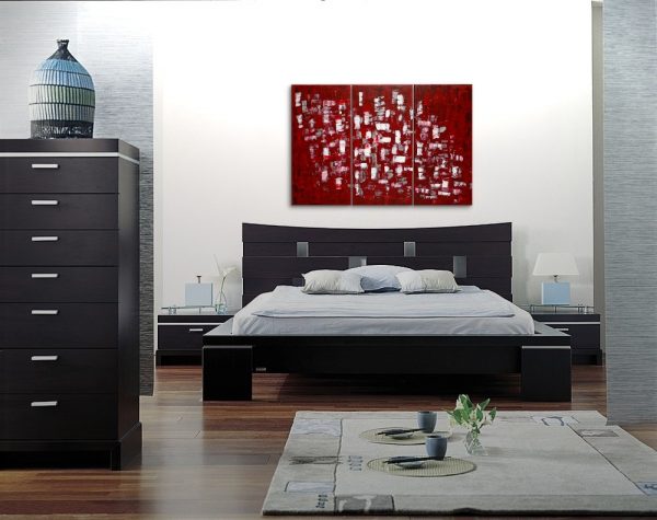 Large Red and White Abstract Art Textured Painting Palette Knife Impasto Triptych on Canvas 45x30 HUGE Customize the Colors