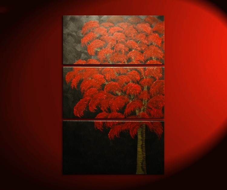 Large Red Tree Painting over Three Canvases Custom Modern Art Zen Asian Style Original Art 30x45 Home Decor