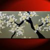 Large Textured Blossoms Painting Soft Gray Green Grayge Cherry Blossom Branch Impasto Heavy Texture 48x24 Mails Fast