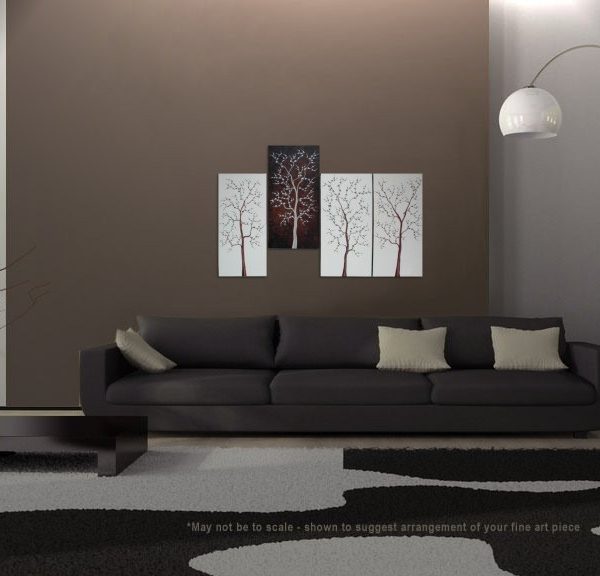 Large Tree Painting for Sale Four Canvases Modern Abstract Art Brown and White Original Zen Wall Art Custom Made 60x30