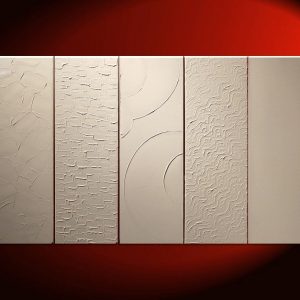 Large White Painting Abstract Textured Art Urban Original Impasto Painting Five Stretched Canvases Stylish Design 40x24 Custom