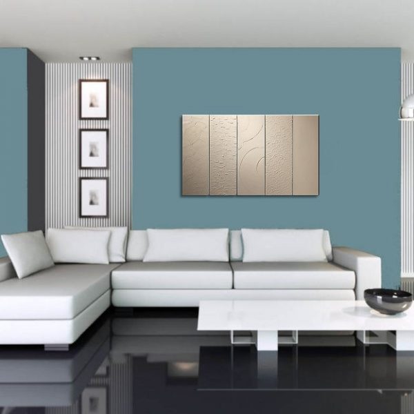 Large White Painting Abstract Textured Art Urban Original Impasto Painting Five Stretched Canvases Stylish Design 40x24 Custom