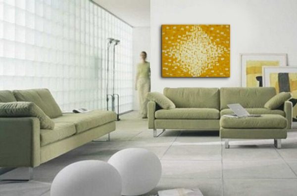 Large Yellow Abstract Painting HUGE Impasto Painting Modern Abstract Art White Sunshine Burst of Joy Uplifting Large Art 48x36 Custom