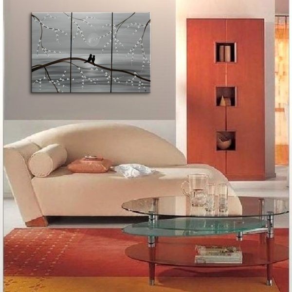 Love Birds Painting Large Seascape White and Black Art Monochrome Chinese Zen Style Original Custom 45x30 Triptych Three Canvases