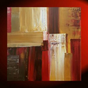 Modern Abstract Art Large Painting Square Red Yellow Brown Ochre Beige Accent Colors by Nathalie Van 30x30