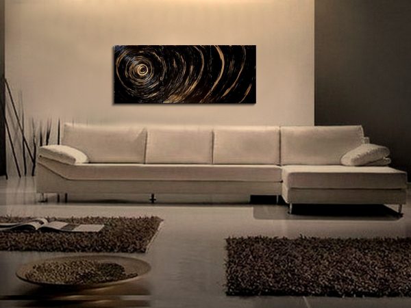 Modern Abstract Painting Black Abstract Art Textured Painting Hints of Gold Original Impasto Art Triptych Painting 48x20 Custom
