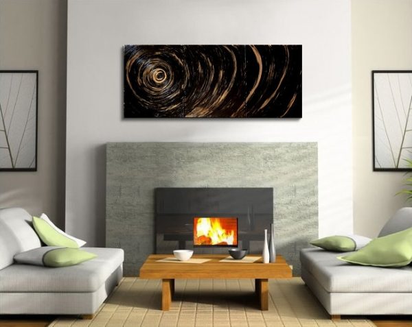 Modern Abstract Painting Black Abstract Art Textured Painting Hints of Gold Original Impasto Art Triptych Painting 48x20 Custom