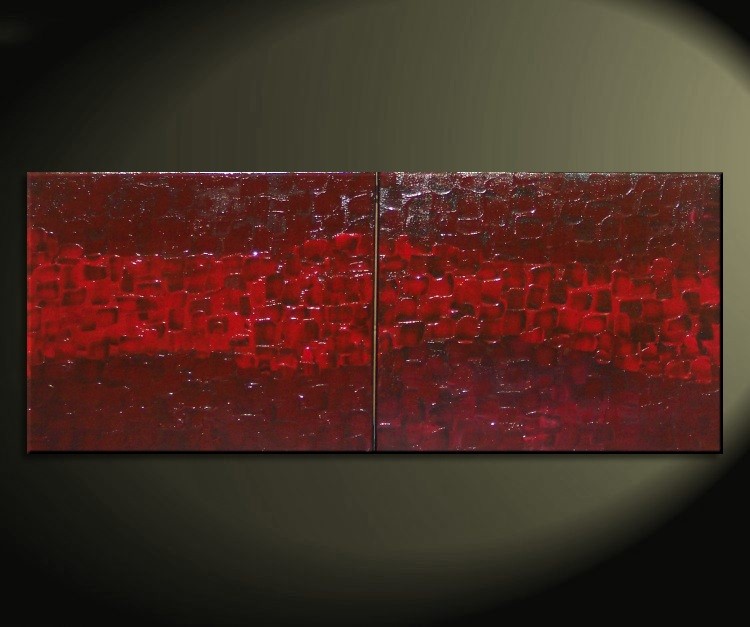 Modern Abstract Textured Painting Crimson Red Burgundy Original Palette Knife Art Impasto Different Sizes Available Custom 32x16