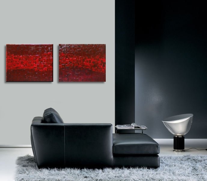 Modern Abstract Textured Painting Crimson Red Burgundy Original Palette Knife Art Impasto Different Sizes Available Custom 32x16