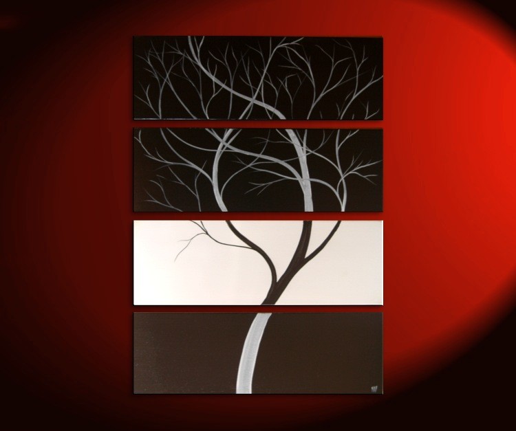 Monochrome Black and White Original Tree Painting Contemporary Art 24x32 or 36x48 Custom