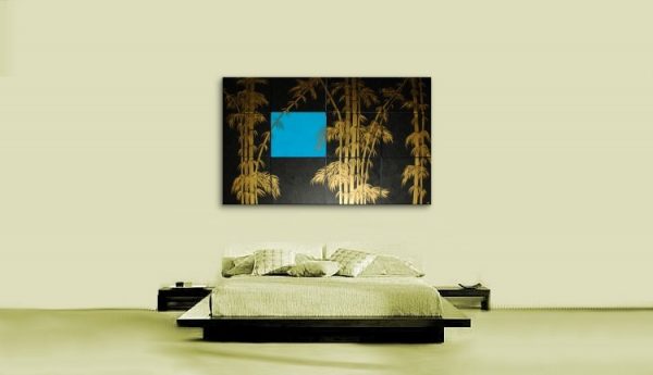 Oversized Painting Original Bamboo Art Asian Style Modern Abstract Art Black Red & Gold Large 80x48 Custom