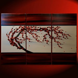 Plum Blossom Painting Custom Deep Rich Reds Textured Floral Tree Chinese Zen Style Original Art 45x30