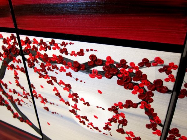 Plum Blossom Painting Custom Deep Rich Reds Textured Floral Tree Chinese Zen Style Original Art 45x30