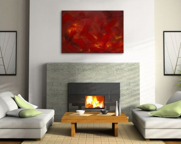 Red Abstract Painting Original Art on Stretched Canvas Fall Colors Painting Featured on TV Custom Version 36x24