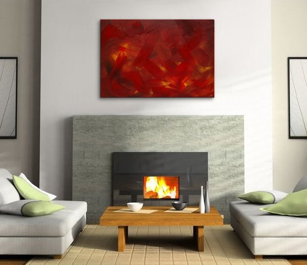 Red Abstract Painting Original Art on Stretched Canvas Fall Colors Painting Featured on TV Custom Version 36x24