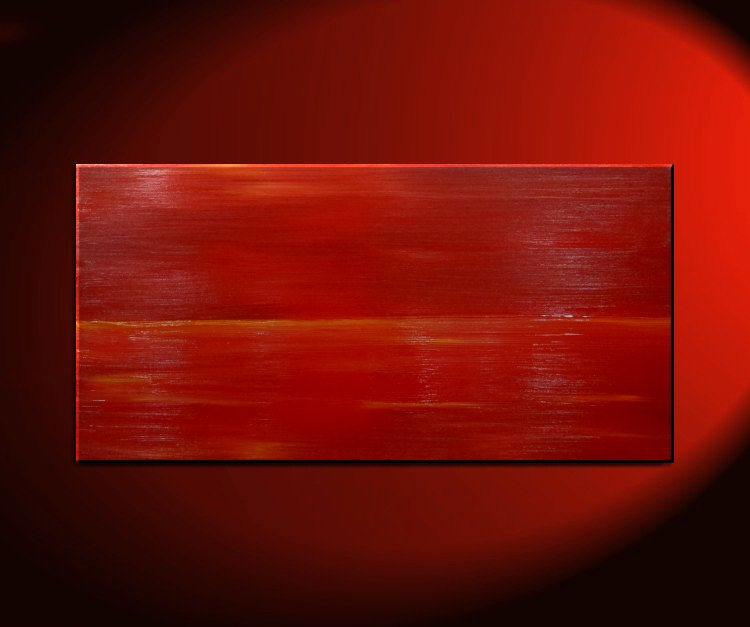 Red Abstract Seascape Art Large Ocean Painting Calm Seas Passionate Bold Crimson Wide Layout 48x24 Mails Quickly