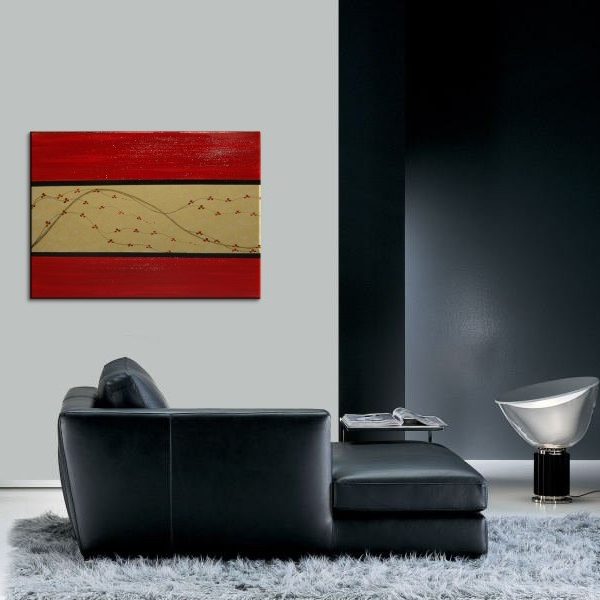 Red and Gold Cherry Blossom Painting Elegant Original Asian Style Art Traditional Colors Large 36x24 on Stretched Canvas Ready to Hang