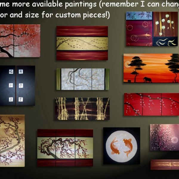 Red and Gold Cherry Blossom Painting Elegant Original Asian Style Art Traditional Colors Large 36x24 on Stretched Canvas Ready to Hang