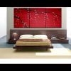 Red Japanese Cherry Blossom Painting Simple Strong Art CUSTOM Original Bold Triptych on Stretched Canvas 48x20