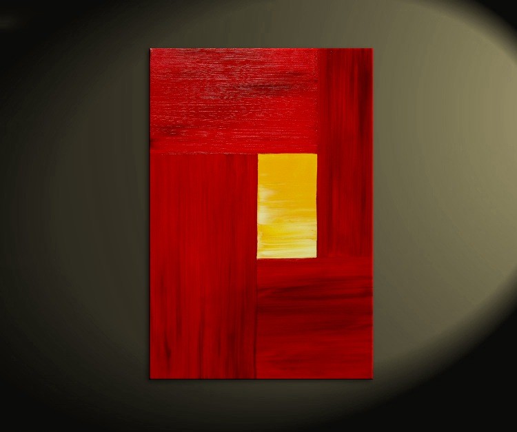 Red Modern Abstract Painting Yellow Accent Color Urban Original Art on Stretched Canvas Featured on TV Custom Version 24x36