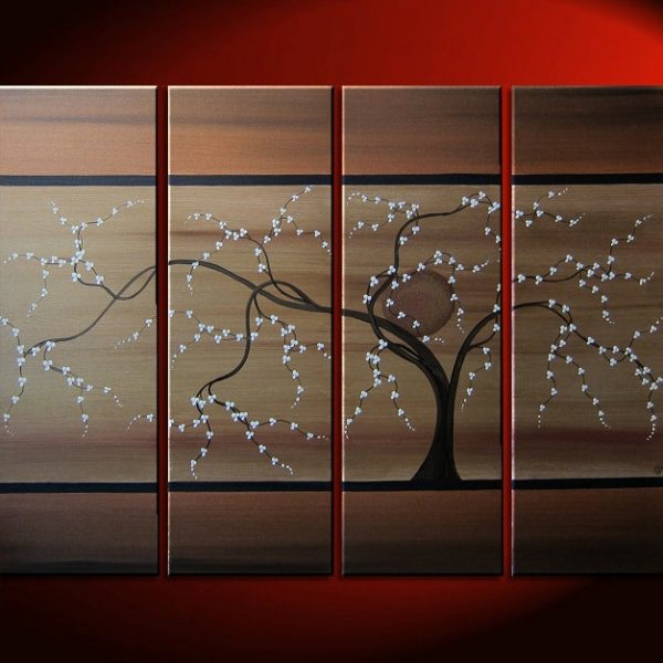 Tree Painting Copper Brown Tan Gold Modern Abstract Art Large Multiple Canvases 32x24 or 48x36 Custom