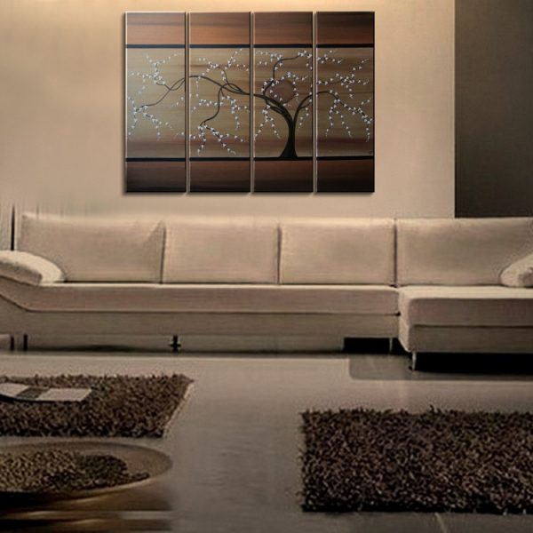 Tree Painting Copper Brown Tan Gold Modern Abstract Art Large Multiple Canvases 32x24 or 48x36 Custom