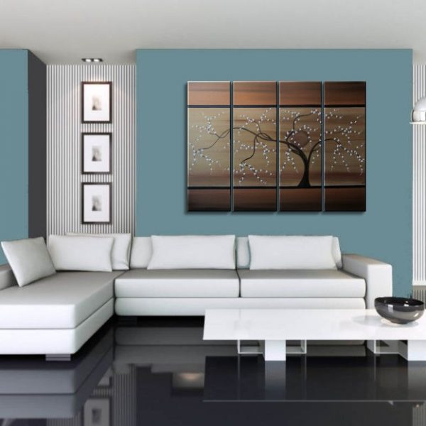 Tree Painting Copper Brown Tan Gold Modern Abstract Art Large Multiple Canvases 32x24 or 48x36 Custom