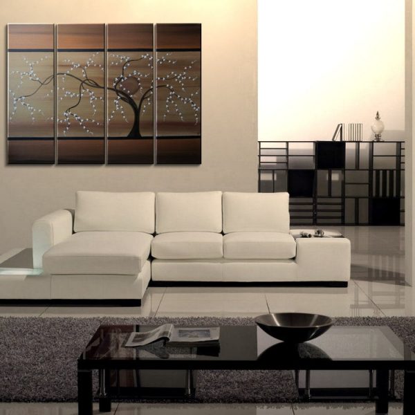 Tree Painting Copper Brown Tan Gold Modern Abstract Art Large Multiple Canvases 32x24 or 48x36 Custom