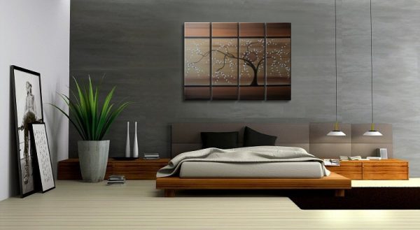 Tree Painting Copper Brown Tan Gold Modern Abstract Art Large Multiple Canvases 32x24 or 48x36 Custom