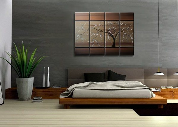 Tree Painting Copper Brown Tan Gold Modern Abstract Art Large Multiple Canvases 32x24 or 48x36 Custom
