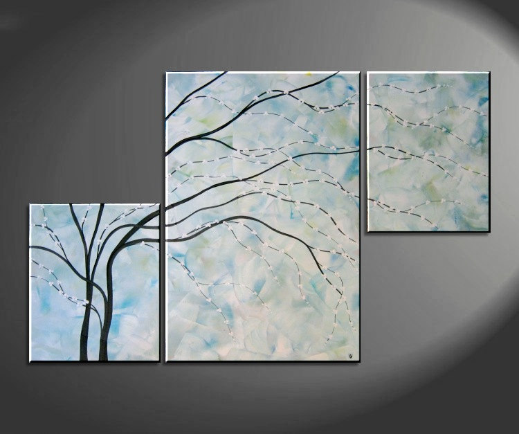 Turquoise Painting Wall Art Cherry Blossom Art Elegant Modern Abstract Huge Original Spa Home Decor Unique 56x36