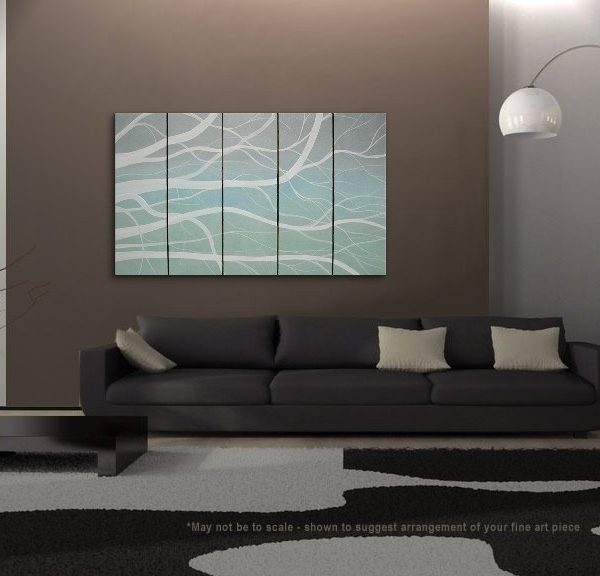 Winter Tree Branches Painting Modern Abstract HUGE Original Art Large Greys Turquoise White Office Art Custom 60x36