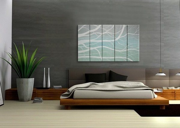 Winter Tree Branches Painting Modern Abstract HUGE Original Art Large Greys Turquoise White Office Art Custom 60x36
