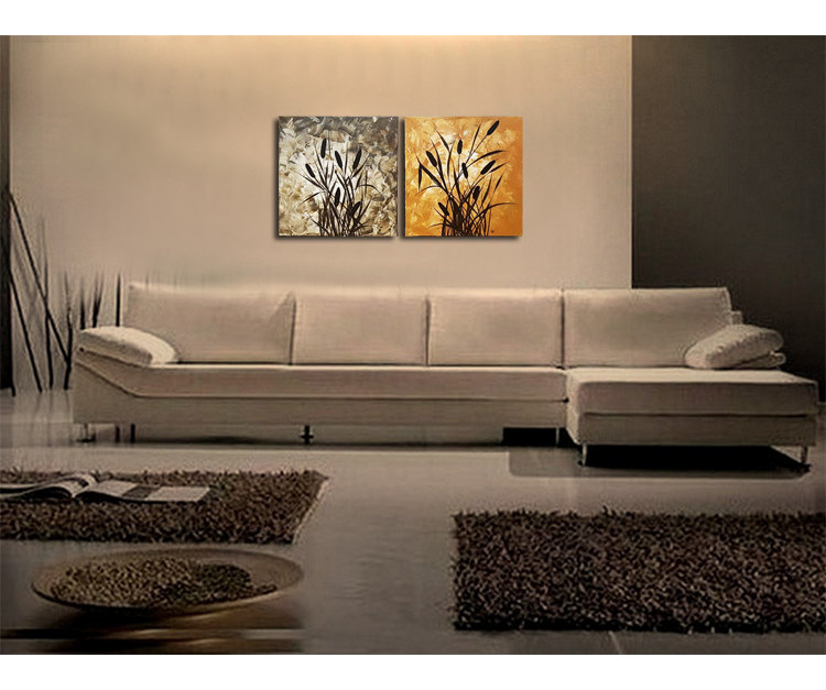 Cattail Bulrushes Painting with Grasses Brown Beige Original Artwork Neutral Wall Art Two Acrylic Paintings by Nathalie Van 36x18