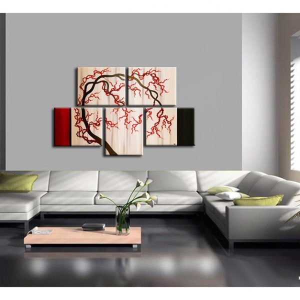 Cherry Blossom Tree Painting Unique Oriental Zen Asian Style Artwork Contemporary Wall Art Home Decor 56x36 Custom