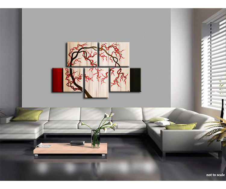 Cherry Blossom Tree Painting Unique Oriental Zen Asian Style Artwork Contemporary Wall Art Home Decor 56x36 Custom