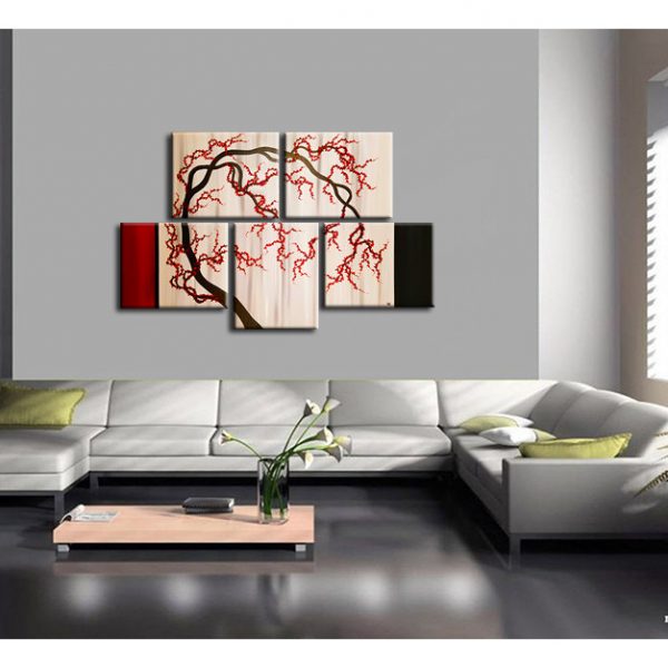 Cherry Blossom Tree Painting Unique Oriental Zen Asian Style Artwork Contemporary Wall Art Home Decor 56x36 Custom