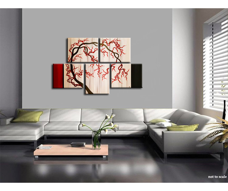 Cherry Blossom Tree Painting Unique Oriental Zen Asian Style Artwork Contemporary Wall Art Home Decor 56x36 Custom