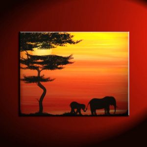 Elephant Painting Sunset Silhouette Lead me and I will Follow Gilmore Girls Friendship Motherhood Daughter Custom 40x30