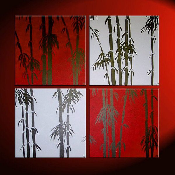 Huge Bamboo Painting Asian Zen Art Pick your Color and Size Zen Wall Art Home Decor Unique Personalized Four Canvases 48x48